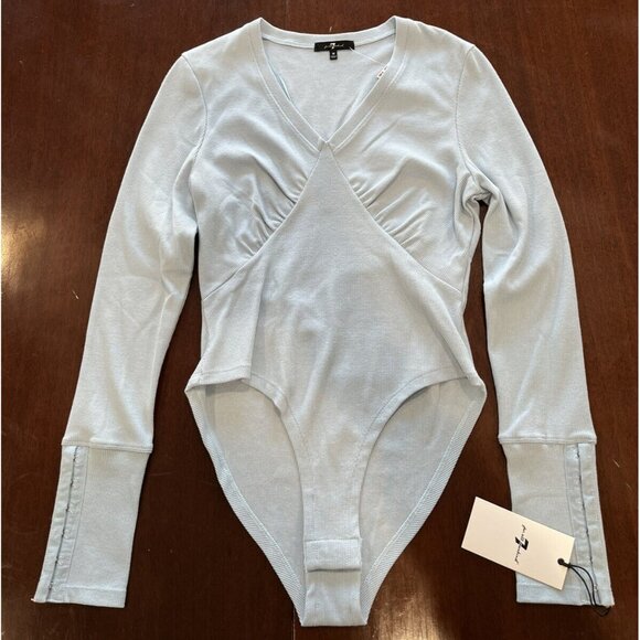 NWT 7 For All Mankind Baby Blue Long Sleeve Bodysuit Womens Size Medium - Picture 1 of 9